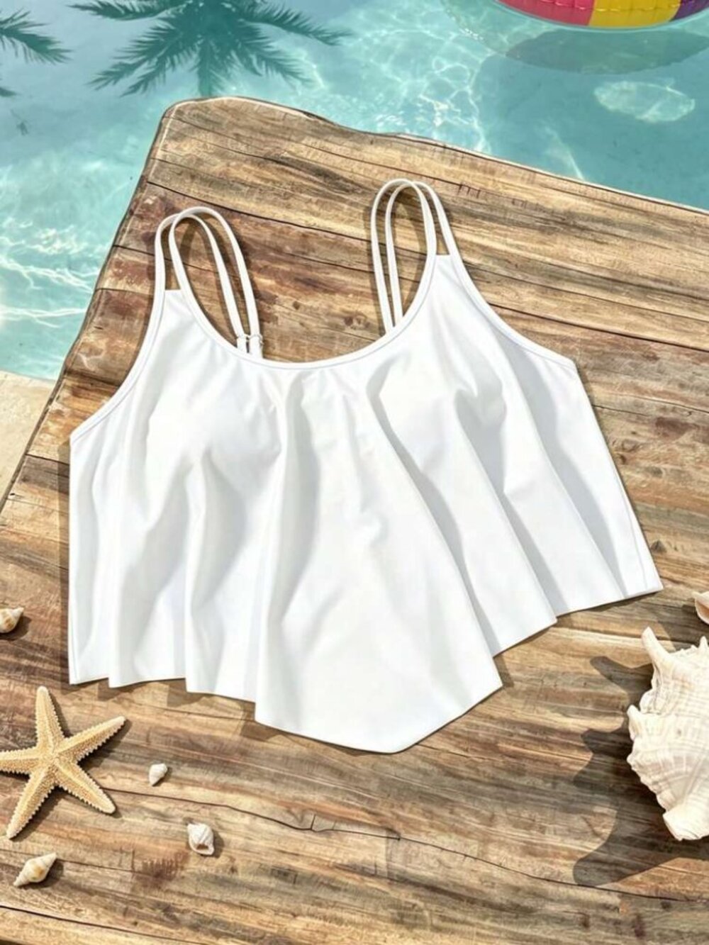 White Flounce Bikini Top Women L